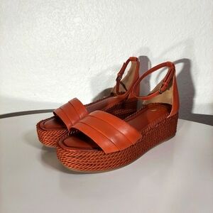 SARTO Brown Leather Platform Ankle Strap Open Toe Sandals